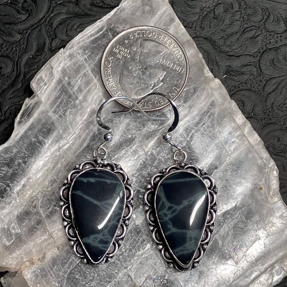 Spiderweb Obsidian Earrings Stone Crystal Jewelry - Picture 8 of 8